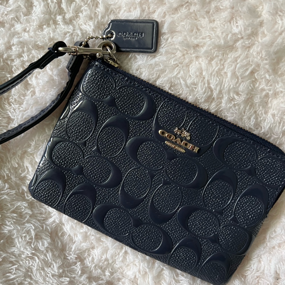 Coach Navy Logo Wristlet